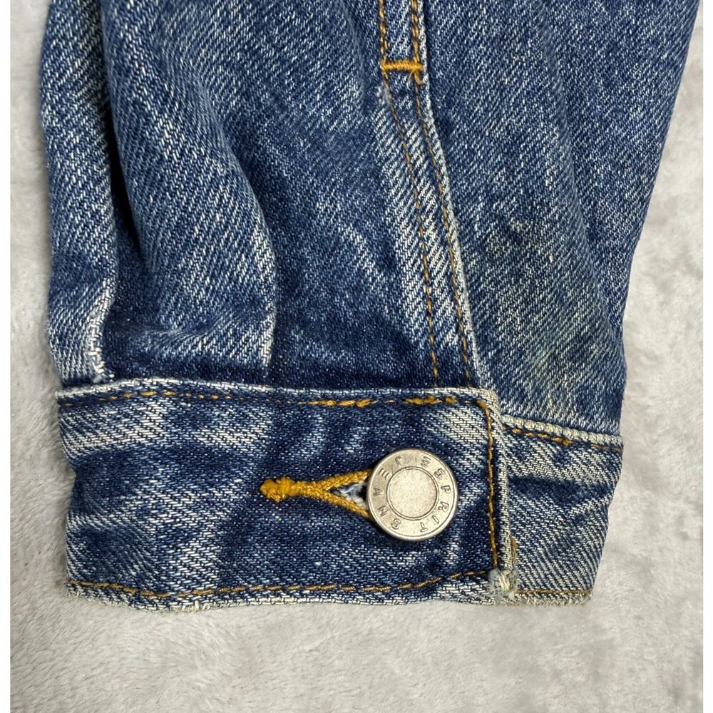 Vintage 80s Esprit Cropped Denim Jacket Dark Wash Supermodel Grunge L - Picture 7 of 9